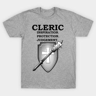 INSPIRATION. PROTECTION. JUDGEMENT. CLERIC Meme RPG 5E Class T-Shirt